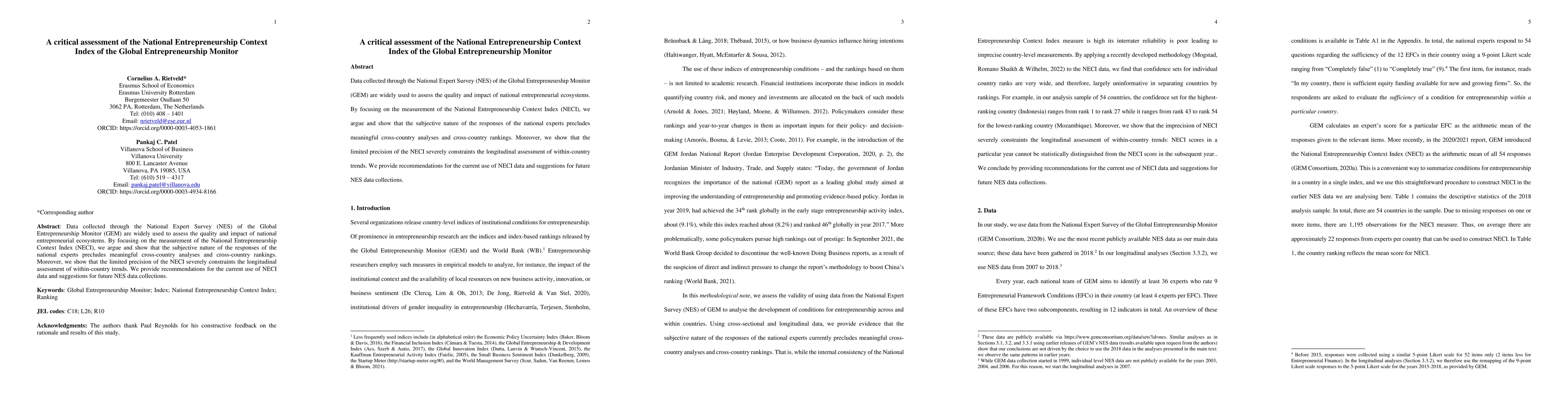 Thumbnail for A critical assessment of the National Entrepreneurship Context Index of
  the Global Entrepreneurship Monitor