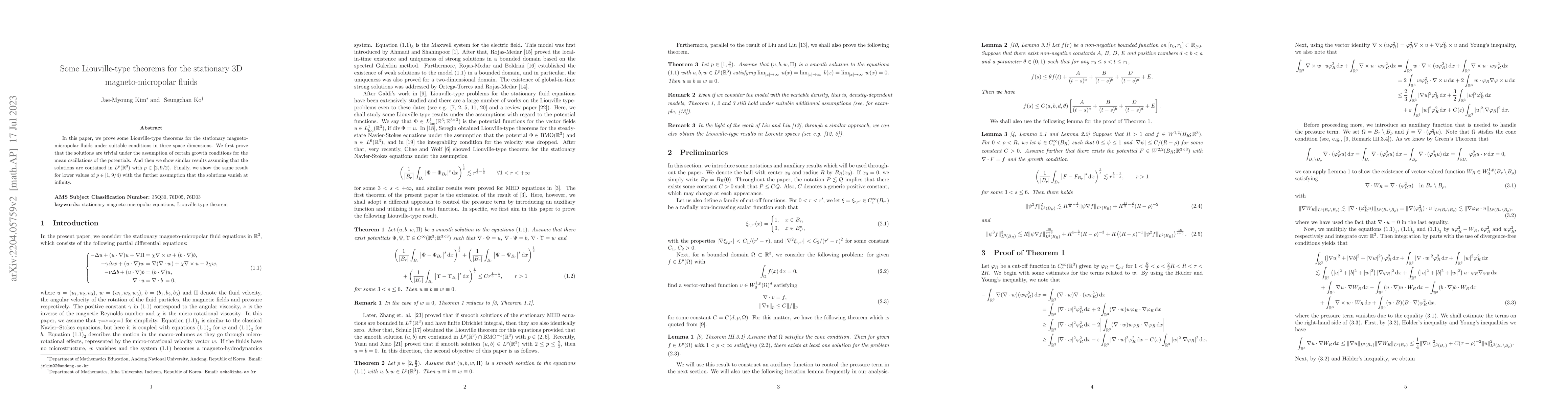 Thumbnail for Some Liouville-type theorems for the stationary 3D magneto-micropolar
  fluids