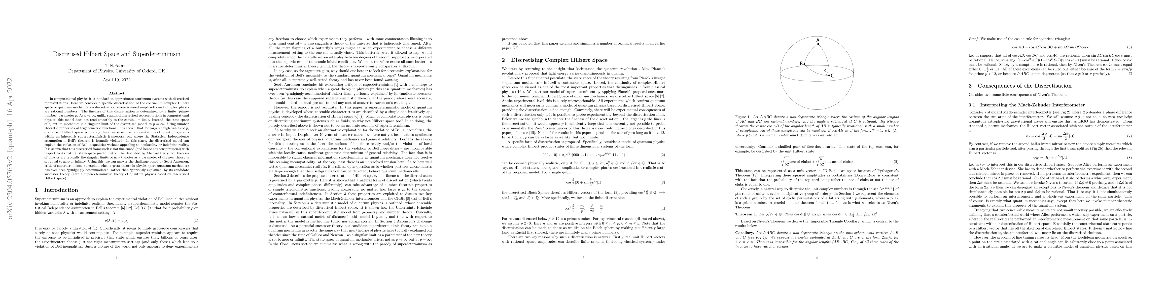 Thumbnail for Discretised Hilbert Space and Superdeterminism