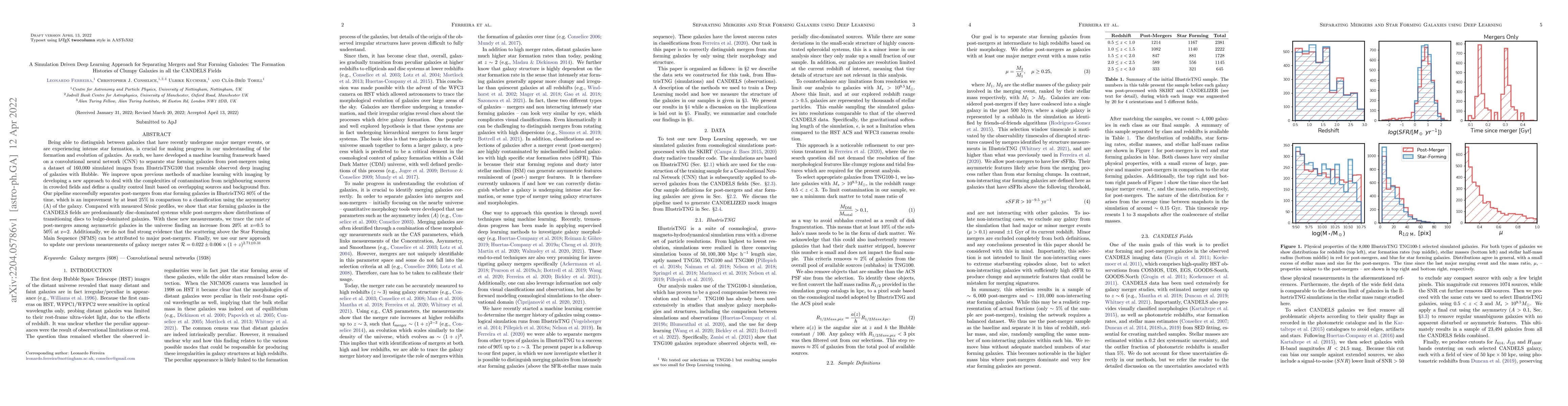 Thumbnail for A Simulation Driven Deep Learning Approach for Separating Mergers and
  Star Forming Galaxies: The Formation Histories of Clumpy Galaxies in all the
  CANDELS Fields