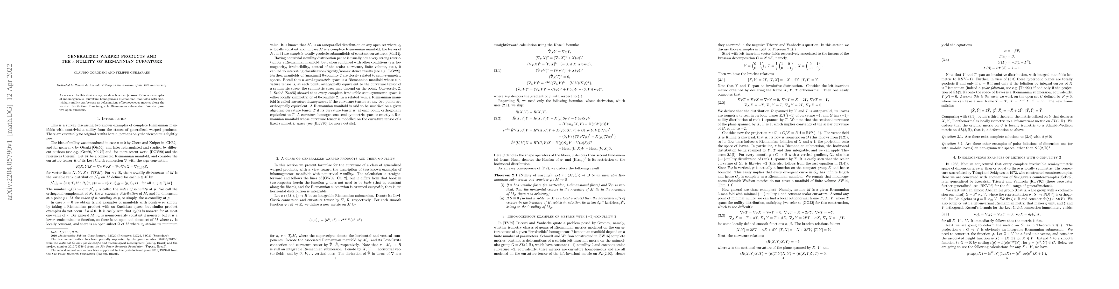 Thumbnail for Generalized warped products and the $\kappa$-nullity of Riemannian
  curvature