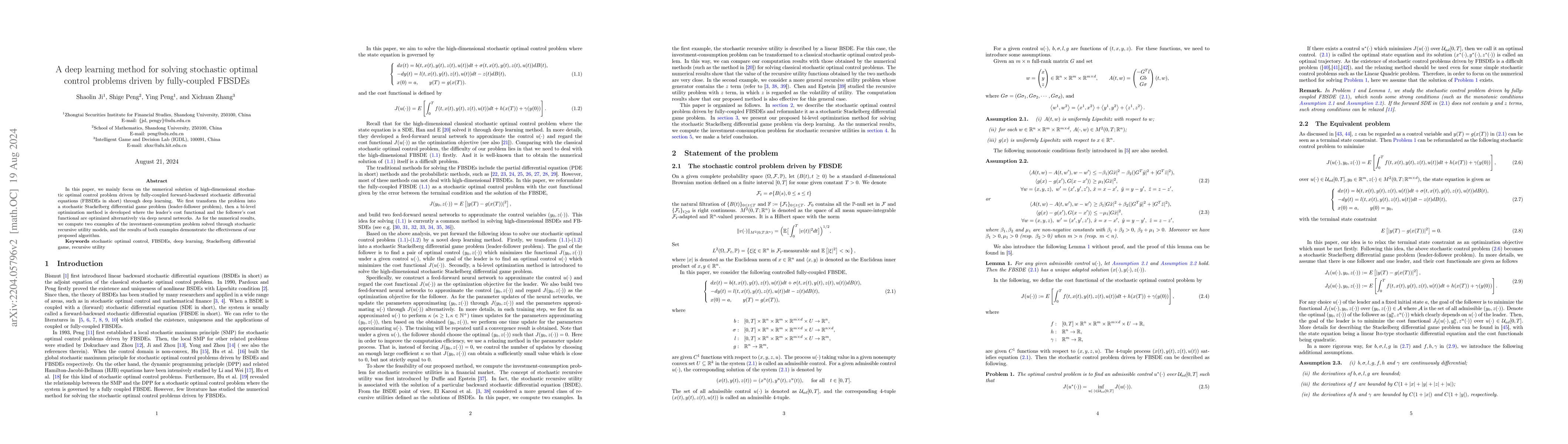 Thumbnail for A deep learning method for solving stochastic optimal control problems
  driven by fully-coupled FBSDEs