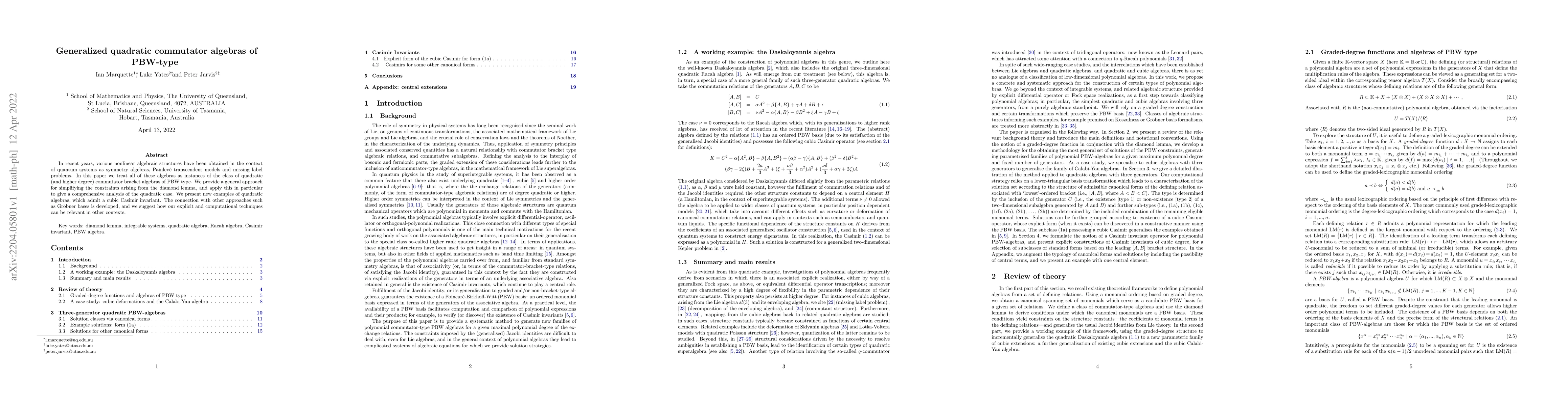 Thumbnail for Generalized quadratic commutator algebras of PBW-type