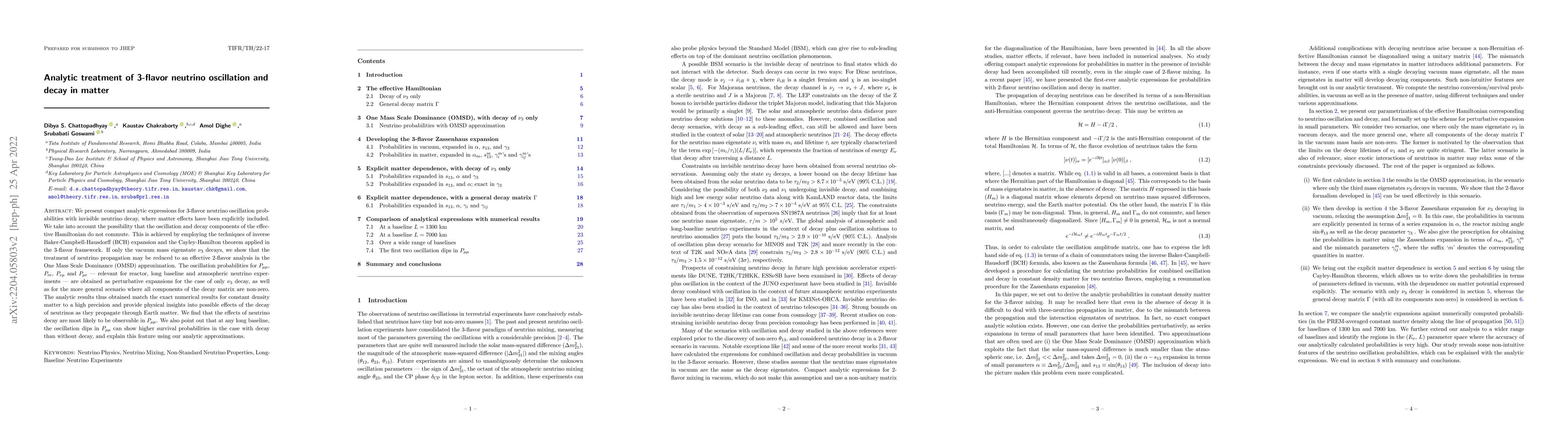 Thumbnail for Analytic treatment of 3-flavor neutrino oscillation and decay in matter
