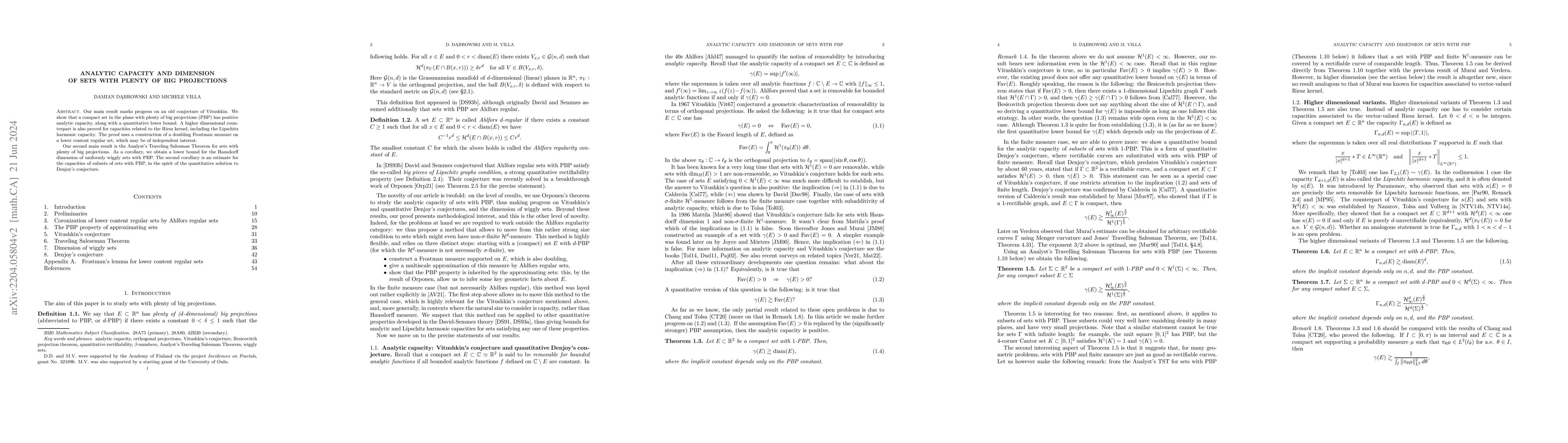 Thumbnail for Analytic capacity and dimension of sets with plenty of big projections