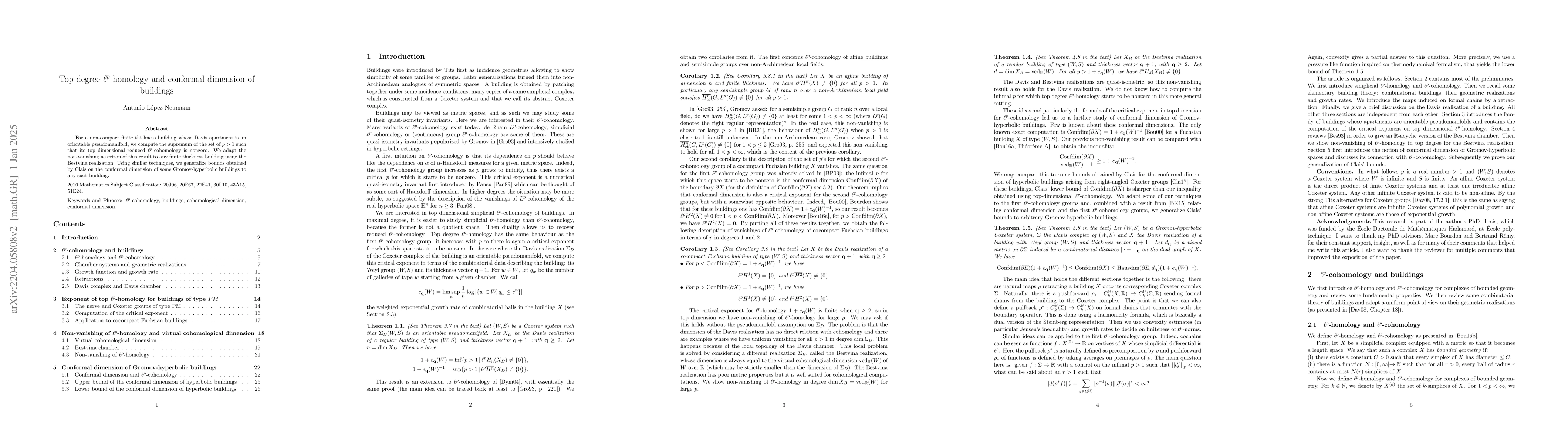 Thumbnail for Top degree $\ell^p$-homology and conformal dimension of buildings