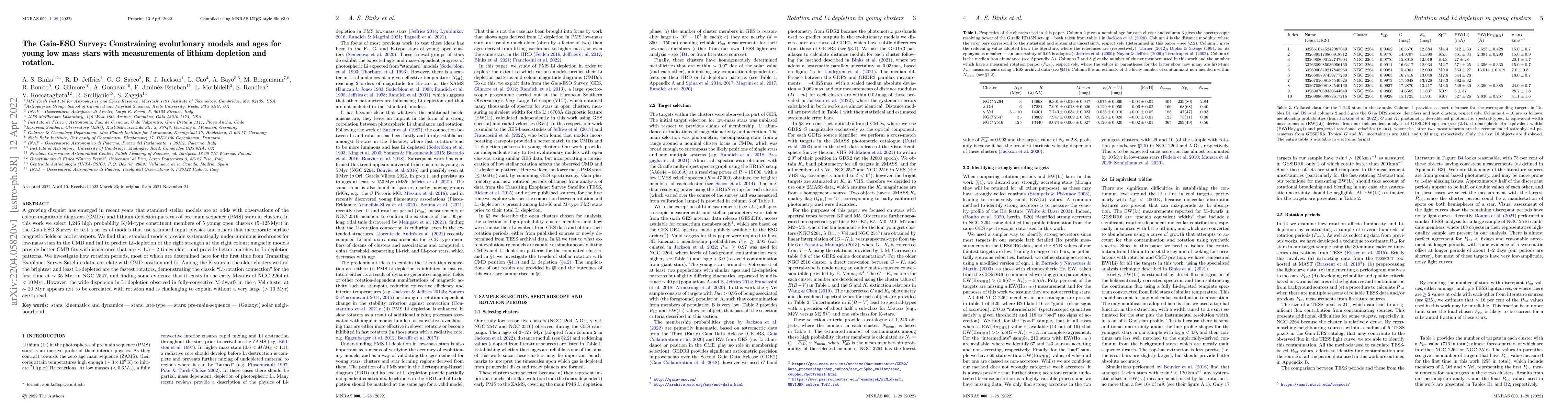 Thumbnail for The Gaia-ESO Survey: Constraining evolutionary models and ages for young
  low mass stars with measurements of lithium depletion and rotation