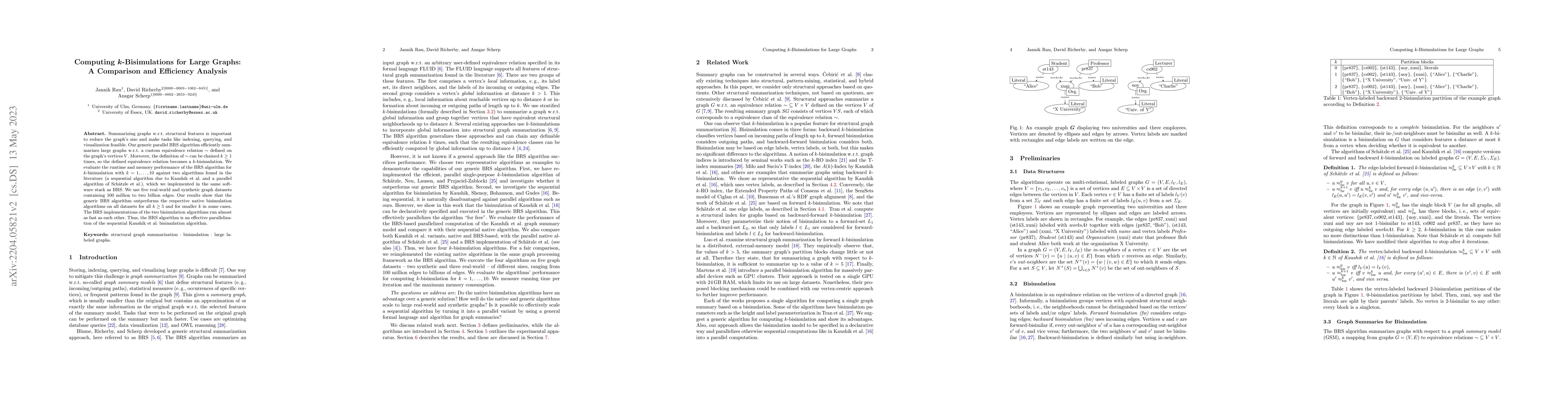 Thumbnail for Computing $k$-Bisimulations for Large Graphs: A Comparison and
  Efficiency Analysis