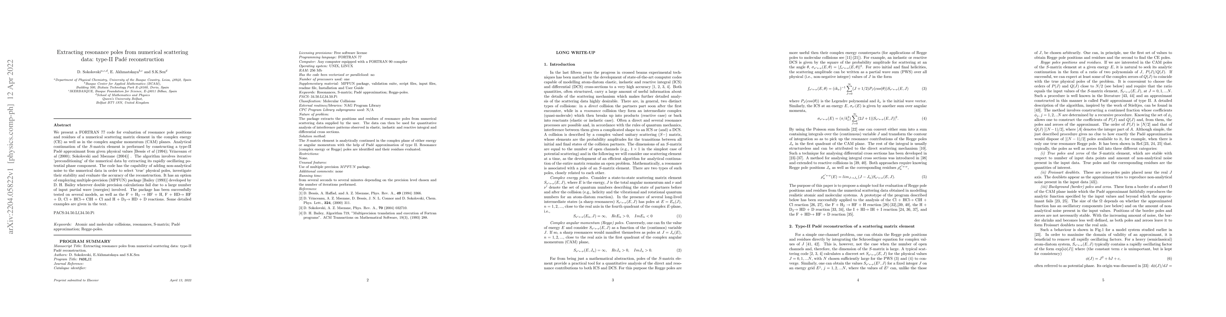 Thumbnail for Extracting resonance poles from numerical scattering data: type-II
  Pad\`e reconstruction