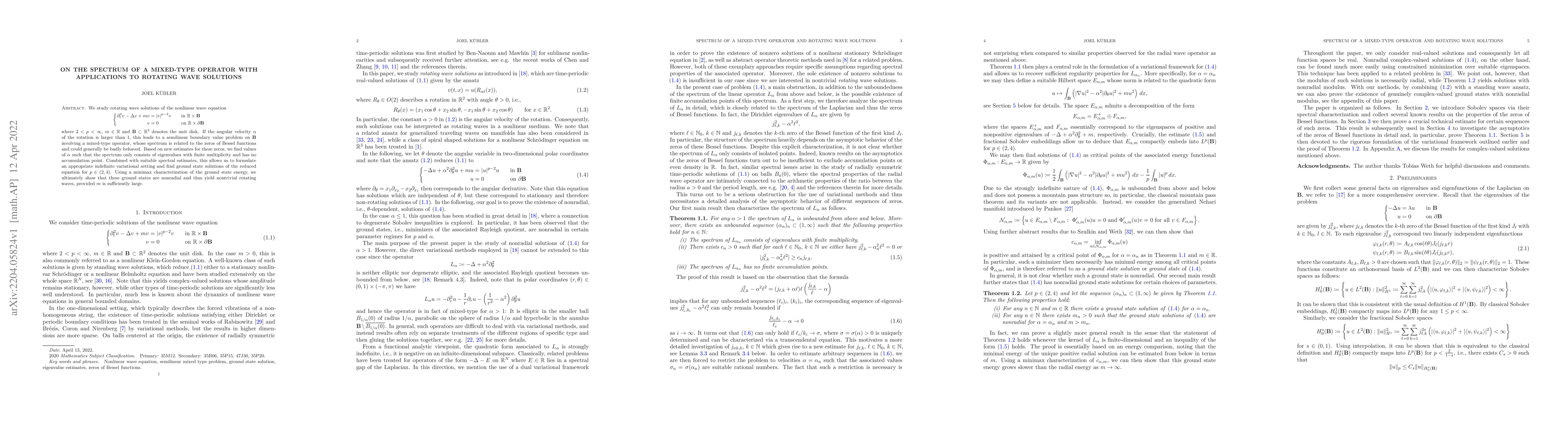 Thumbnail for On the spectrum of a mixed-type operator with applications to rotating
  wave solutions