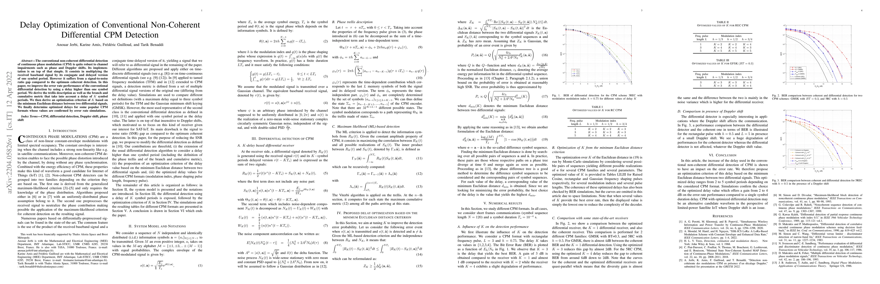 Thumbnail for Delay Optimization of Conventional Non-Coherent Differential CPM
  Detection