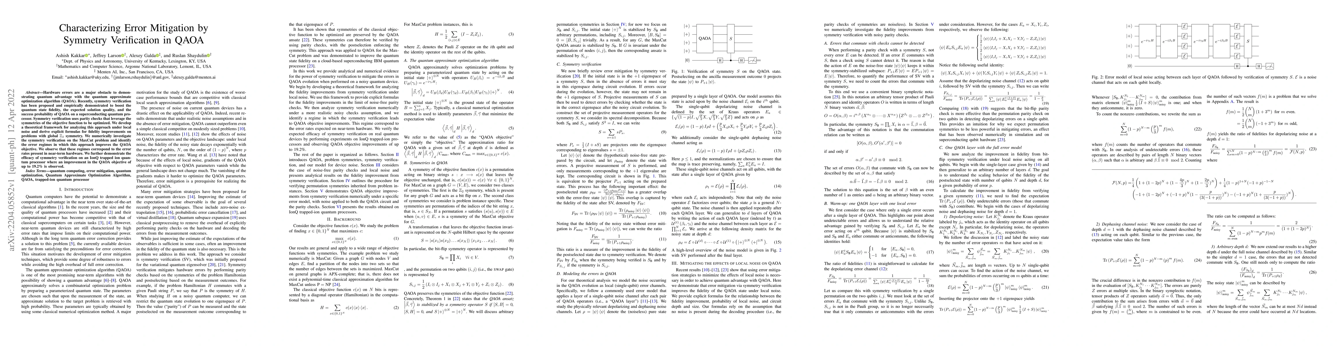 Thumbnail for Characterizing Error Mitigation by Symmetry Verification in QAOA
