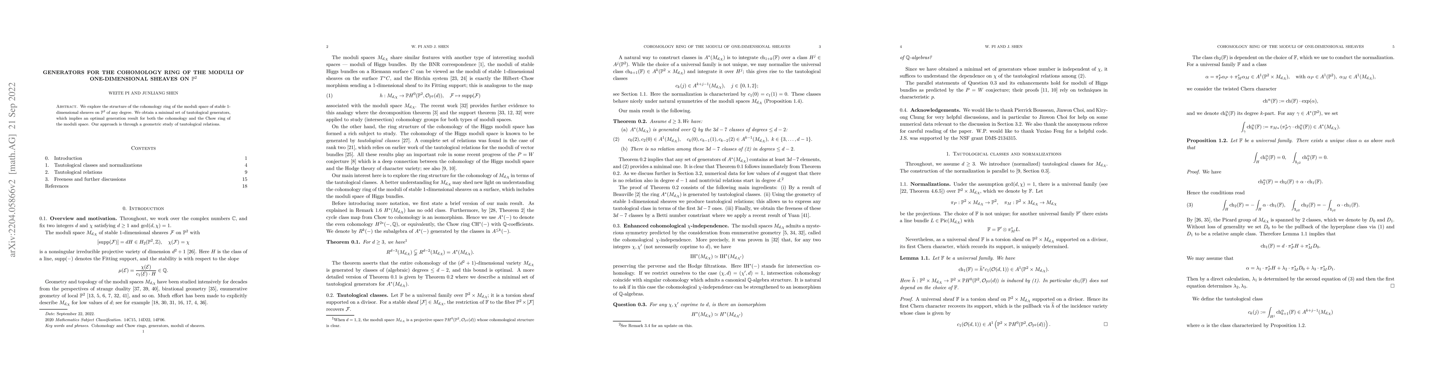 Thumbnail for Generators for the cohomology ring of the moduli of one-dimensional
  sheaves on $\mathbb{P}^2$