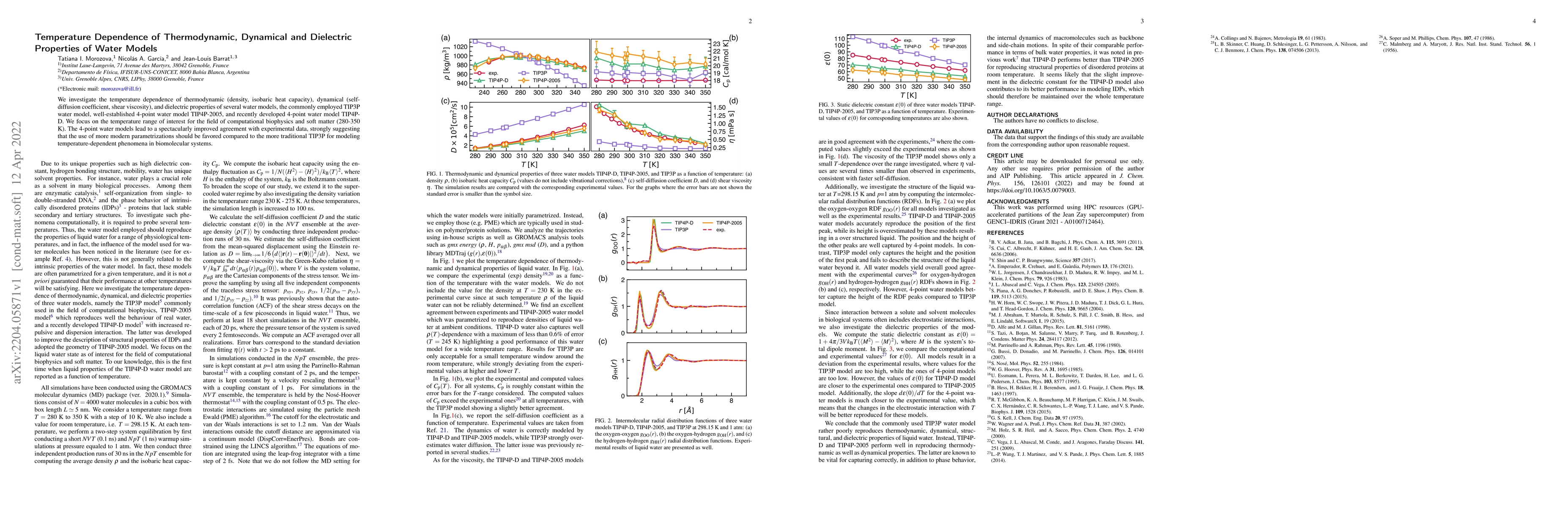 Thumbnail for Temperature Dependence of Thermodynamic, Dynamical and Dielectric
  Properties of Water Models