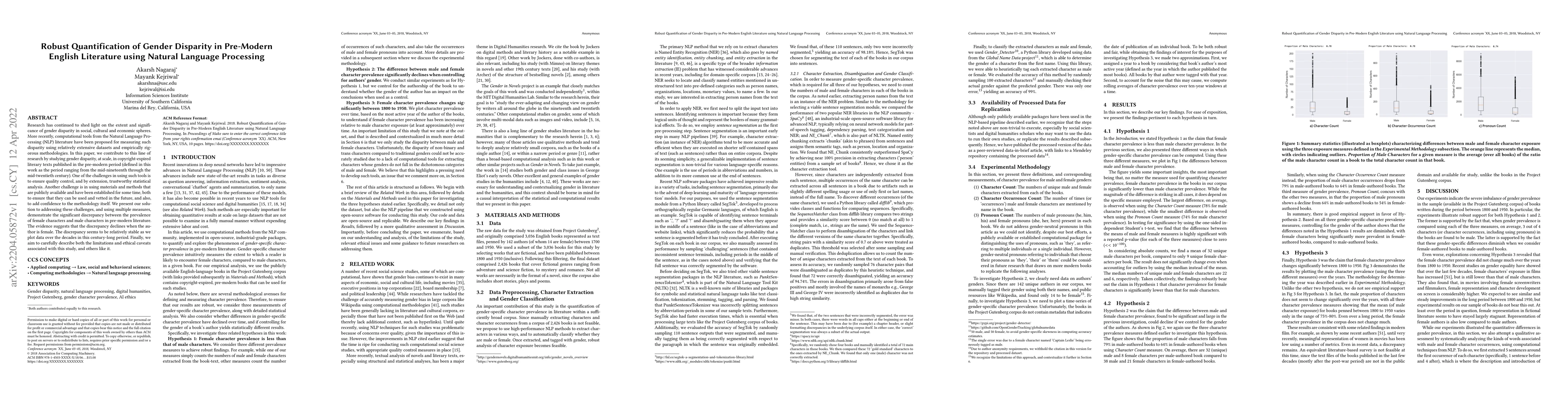 Thumbnail for Robust Quantification of Gender Disparity in Pre-Modern English
  Literature using Natural Language Processing