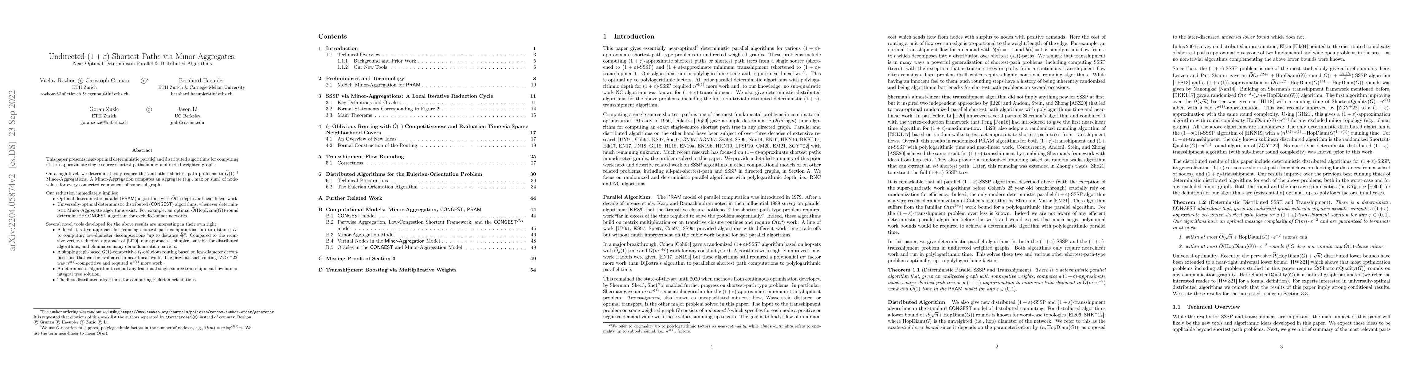 Thumbnail for Undirected $(1+\varepsilon)$-Shortest Paths via Minor-Aggregates:
  Near-Optimal Deterministic Parallel & Distributed Algorithms