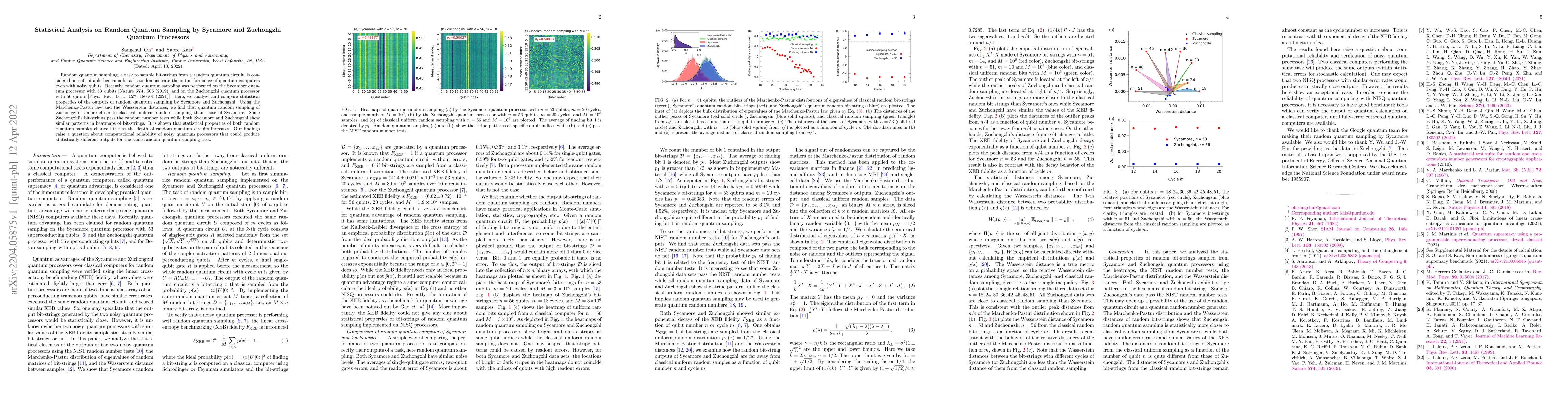 Thumbnail for Statistical Analysis on Random Quantum Sampling by Sycamore and
  Zuchongzhi Quantum Processors