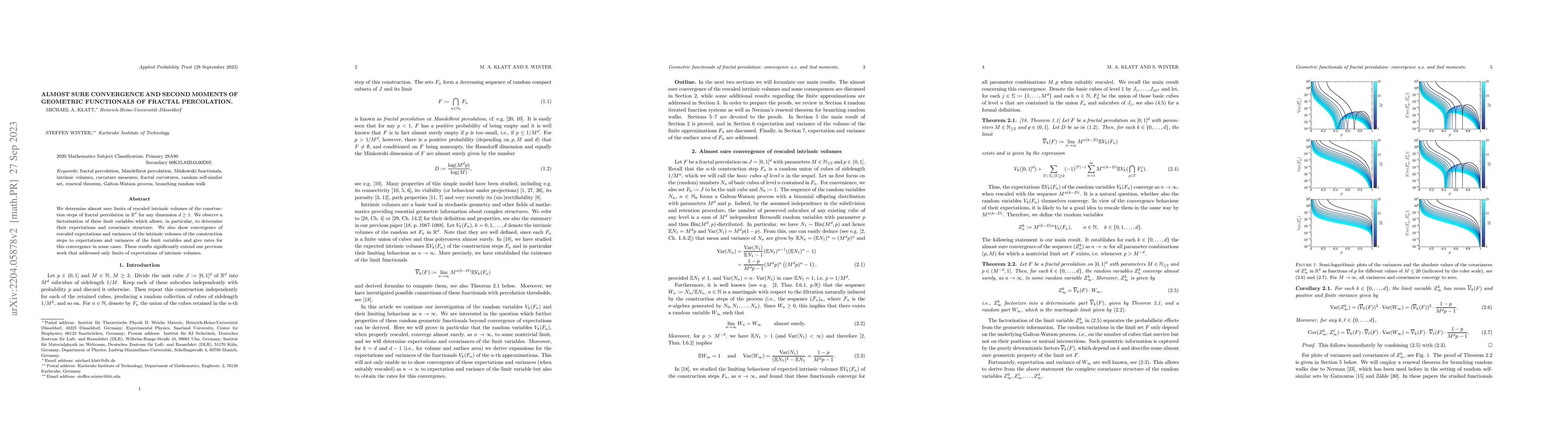 Thumbnail for Almost sure convergence and second moments of geometric functionals of
  fractal percolation