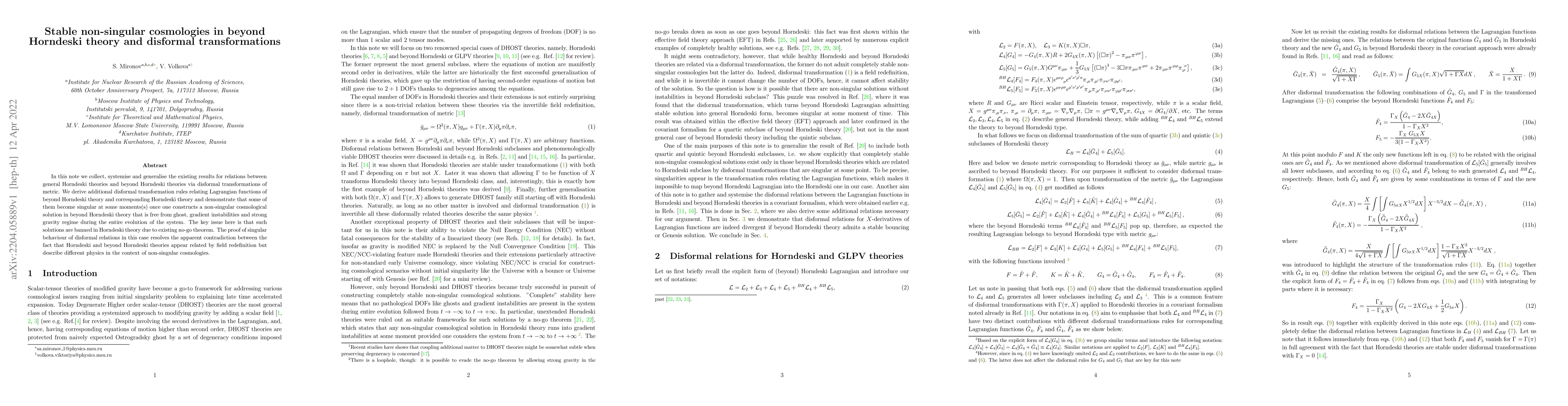 Thumbnail for Stable non-singular cosmologies in beyond Horndeski theory and disformal
  transformations