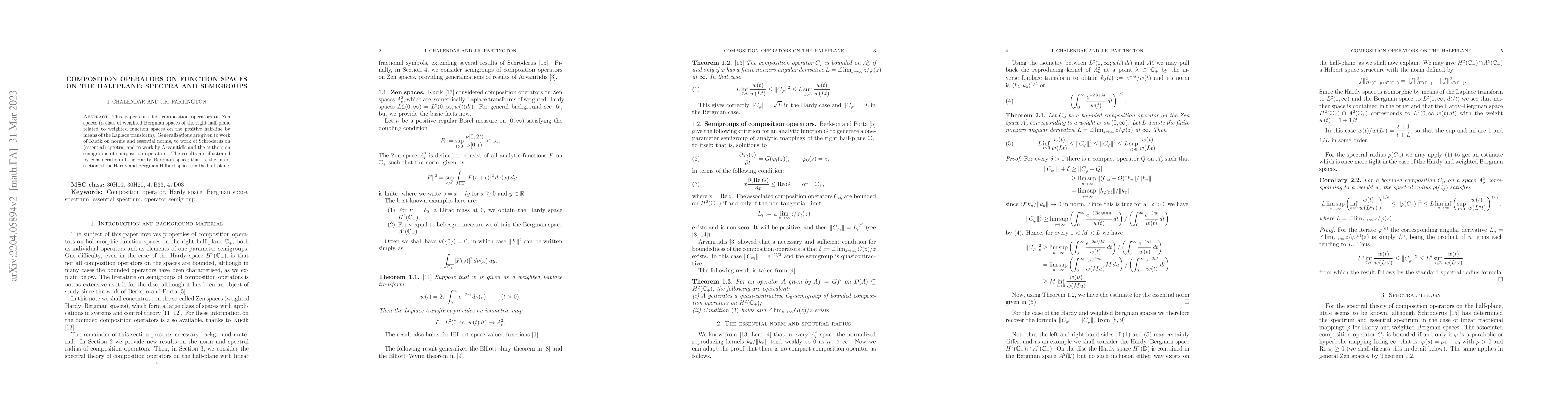 Thumbnail for Composition operators on function spaces on the halfplane: spectra and
  semigroups