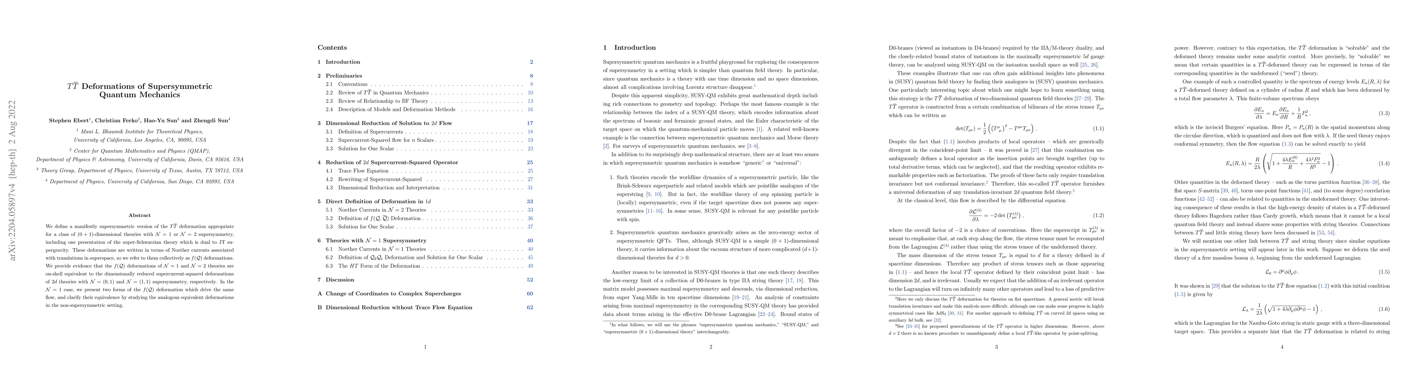 Thumbnail for $T \overline{T}$ Deformations of Supersymmetric Quantum Mechanics