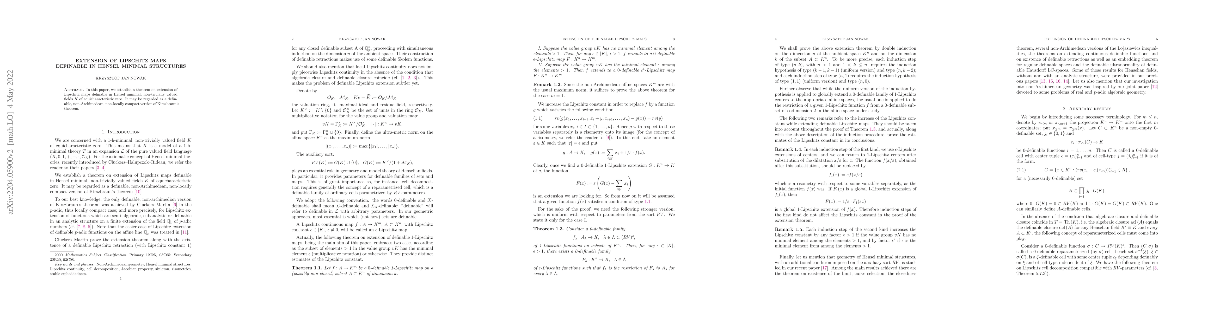 Thumbnail for Extension of Lipschitz maps definable in Hensel minimal structures