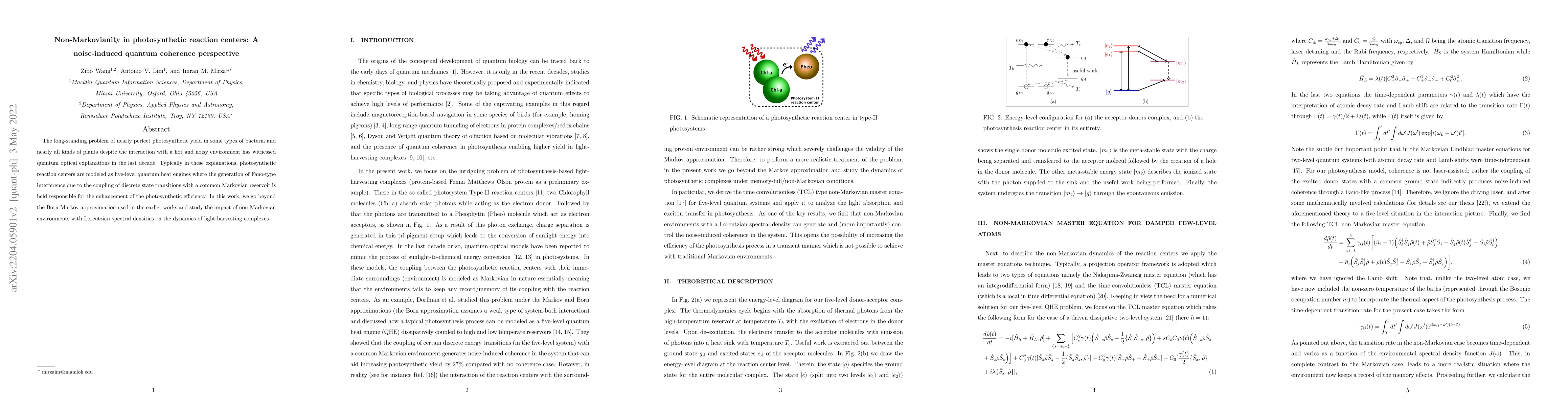 Thumbnail for Non-Markovianity in photosynthetic reaction centers: A noise-induced
  quantum coherence perspective