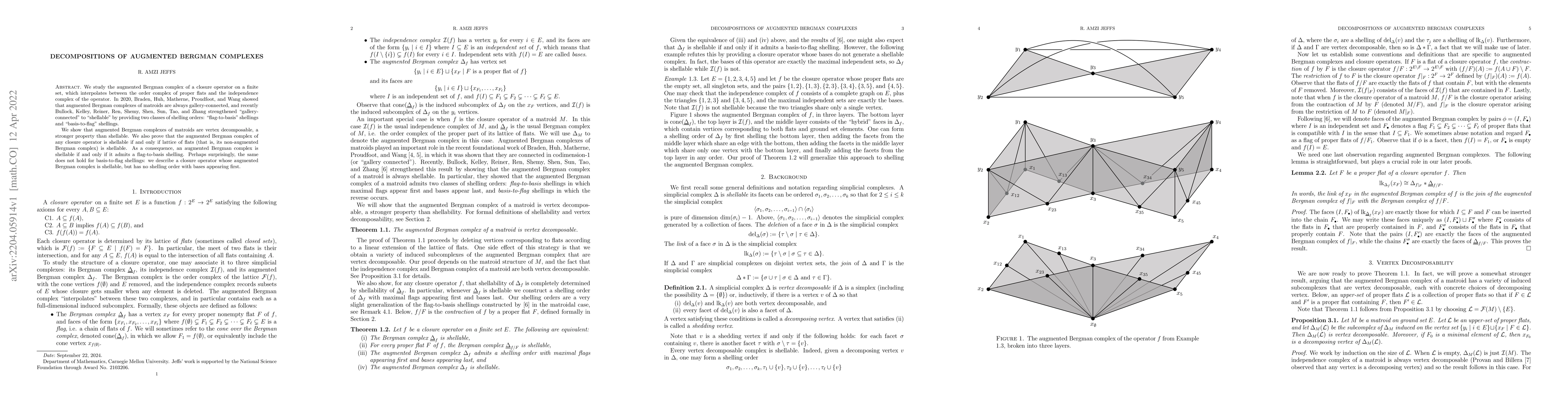 Thumbnail for Decompositions of Augmented Bergman Complexes
