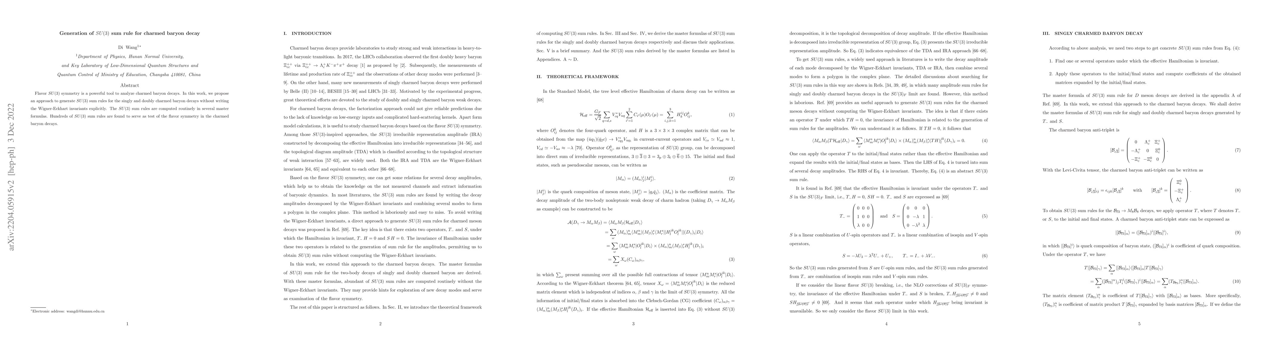 Thumbnail for Generation of $SU(3)$ sum rule for charmed baryon decay
