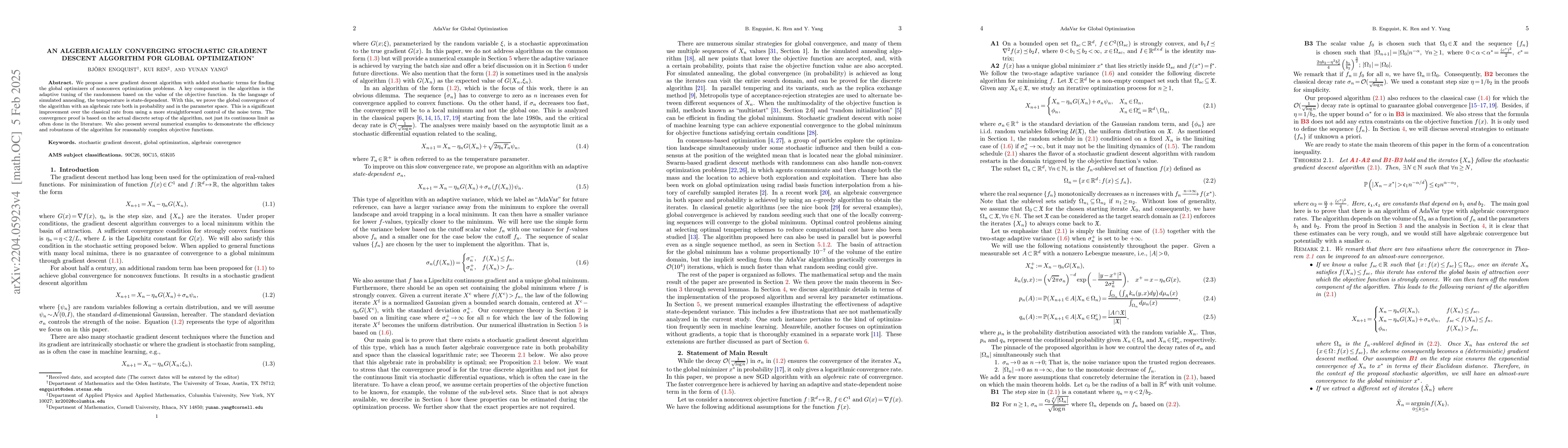 Thumbnail for An Algebraically Converging Stochastic Gradient Descent Algorithm for
  Global Optimization