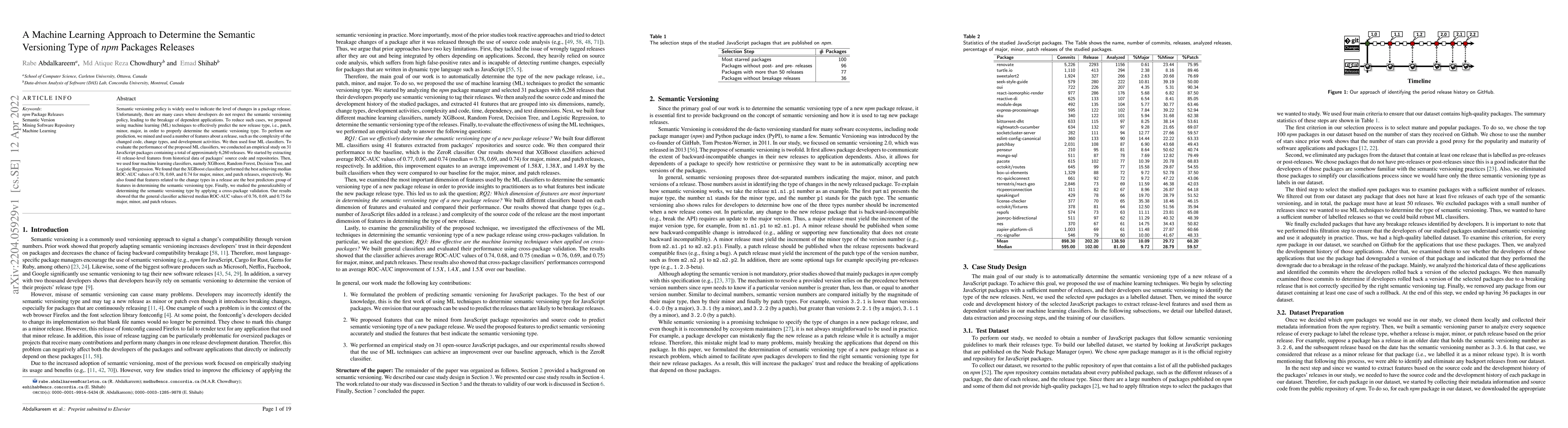 Thumbnail for A Machine Learning Approach to Determine the Semantic Versioning Type of
  npm Packages Releases