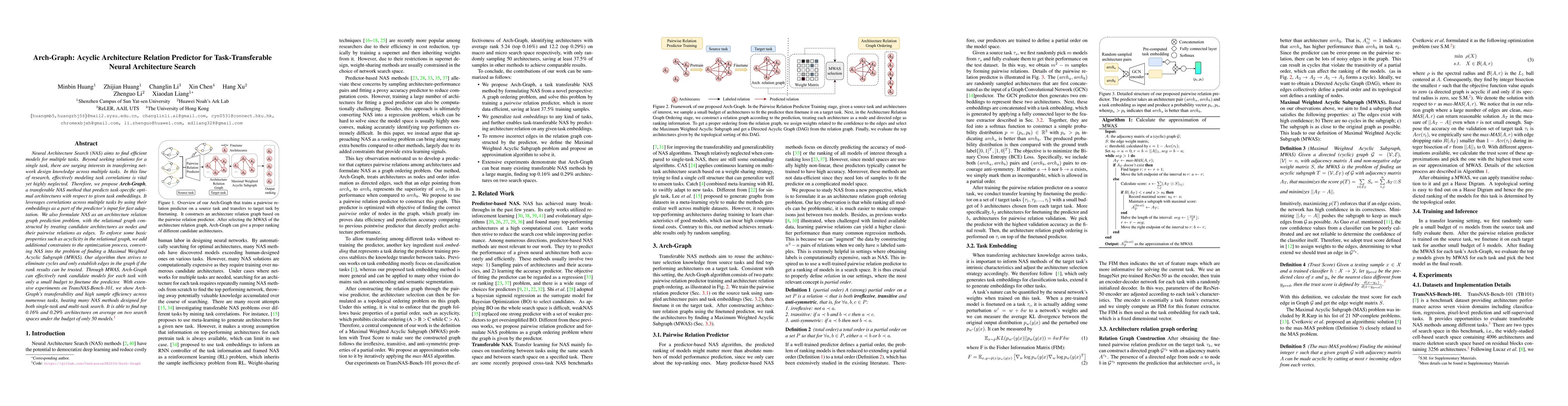 Thumbnail for Arch-Graph: Acyclic Architecture Relation Predictor for
  Task-Transferable Neural Architecture Search