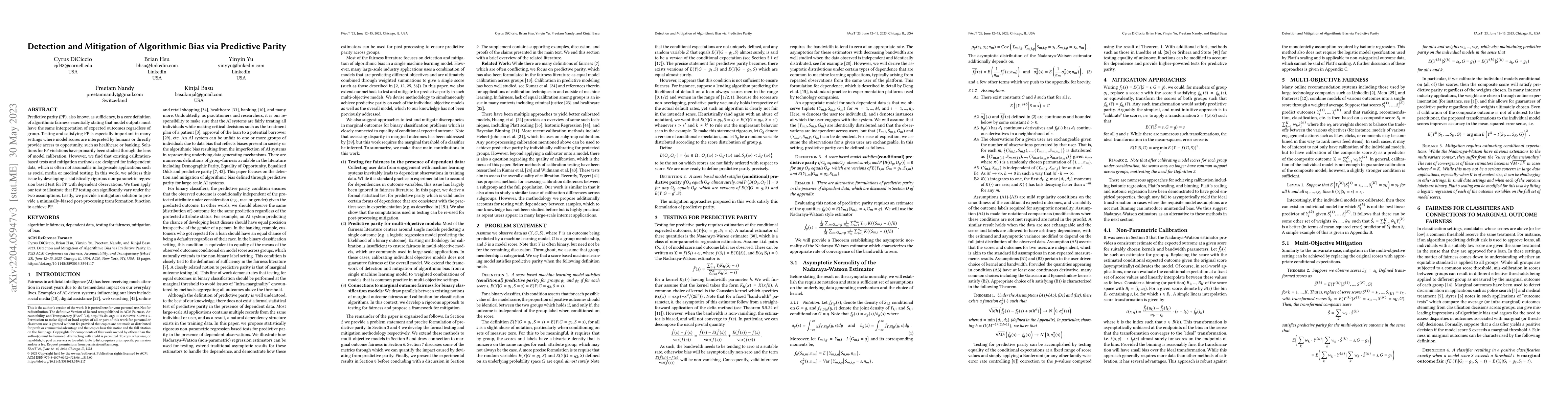 Thumbnail for Detection and Mitigation of Algorithmic Bias via Predictive Rate Parity