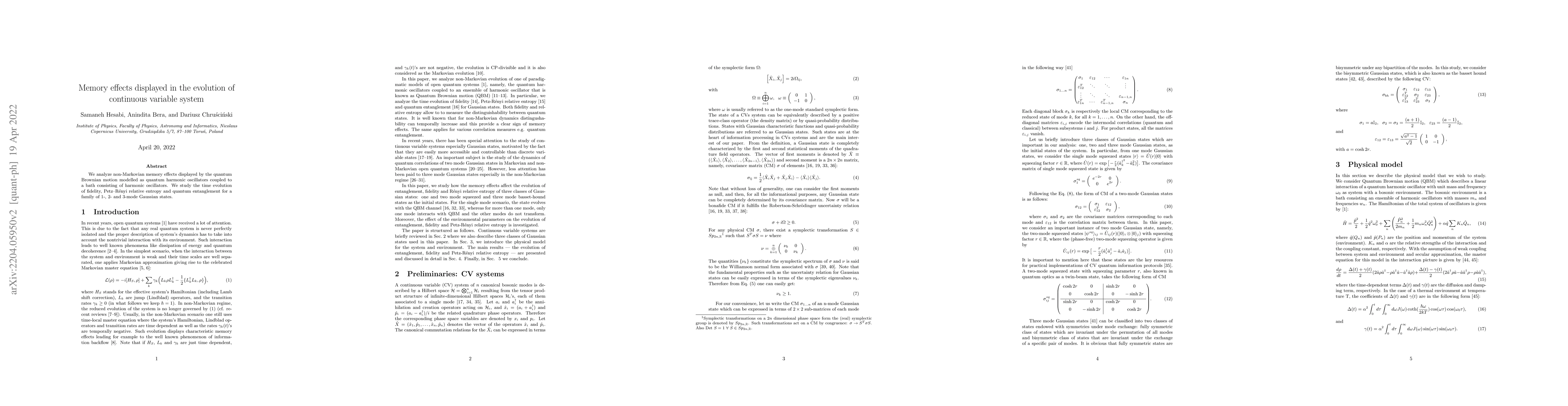 Thumbnail for Memory effects displayed in the evolution of continuous variable system