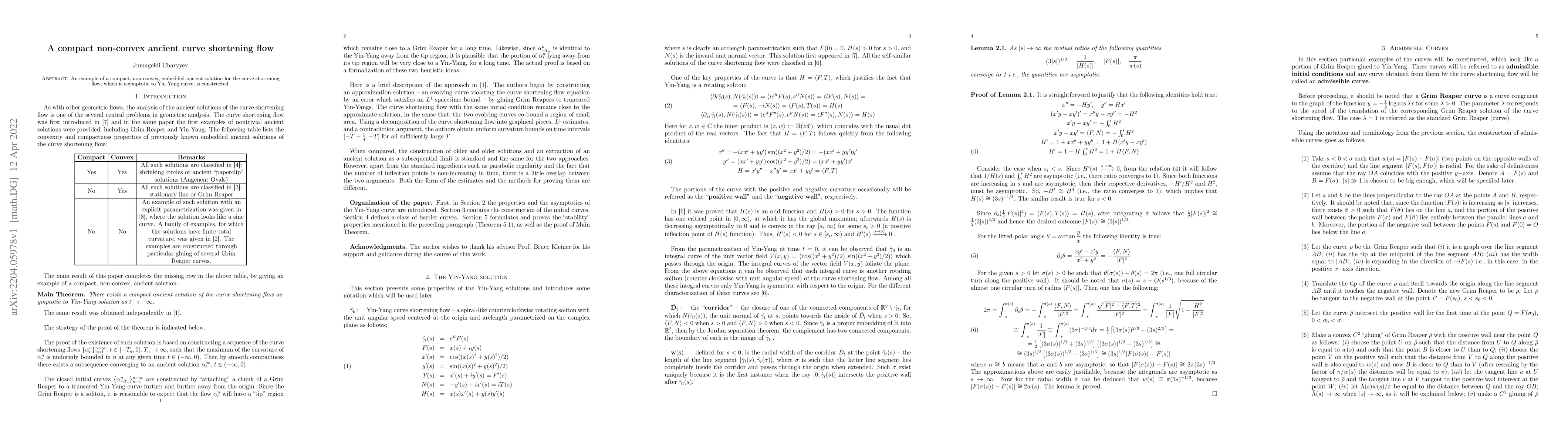 Thumbnail for A Compact Non-convex Ancient Curve Shortening Flow
