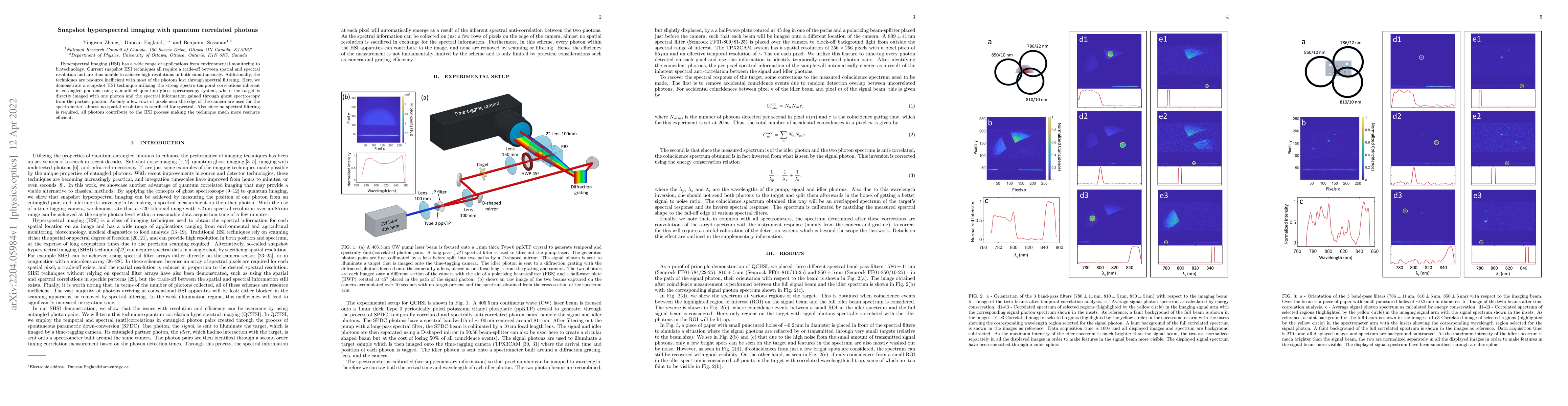 Thumbnail for Snapshot hyperspectral imaging with quantum correlated photons