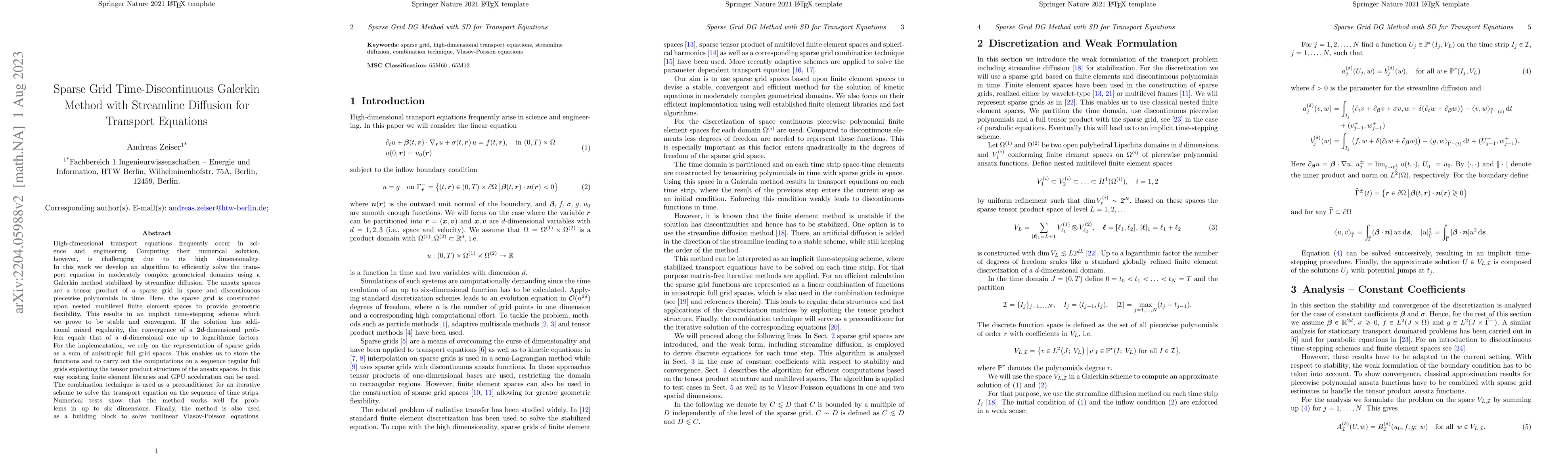 Thumbnail for Sparse grid time-discontinuous Galerkin method with streamline diffusion
  for transport equations