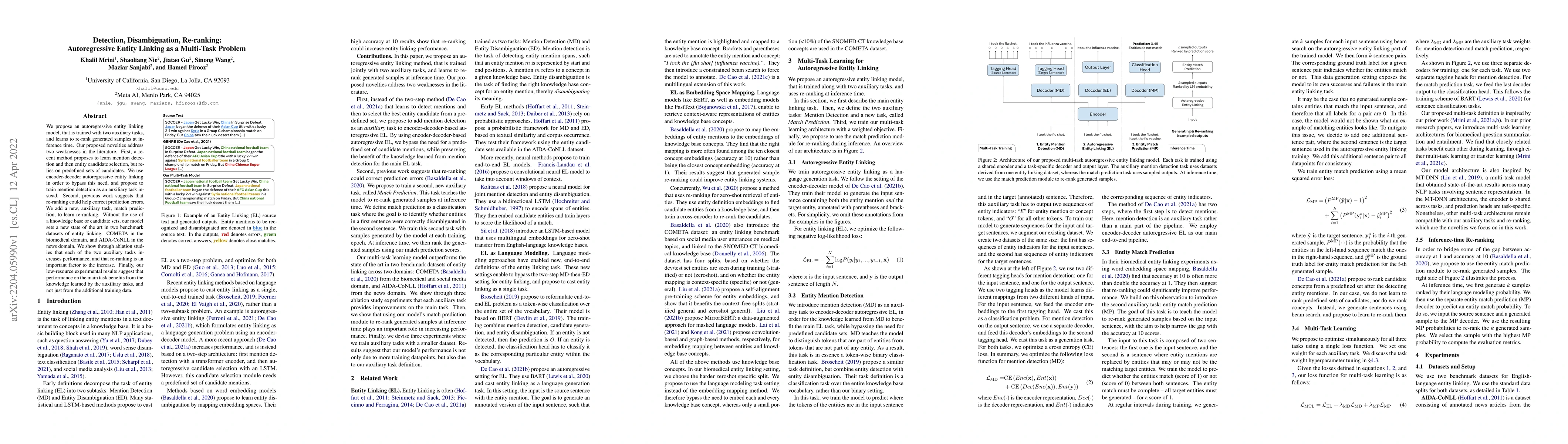Thumbnail for Detection, Disambiguation, Re-ranking: Autoregressive Entity Linking as
  a Multi-Task Problem