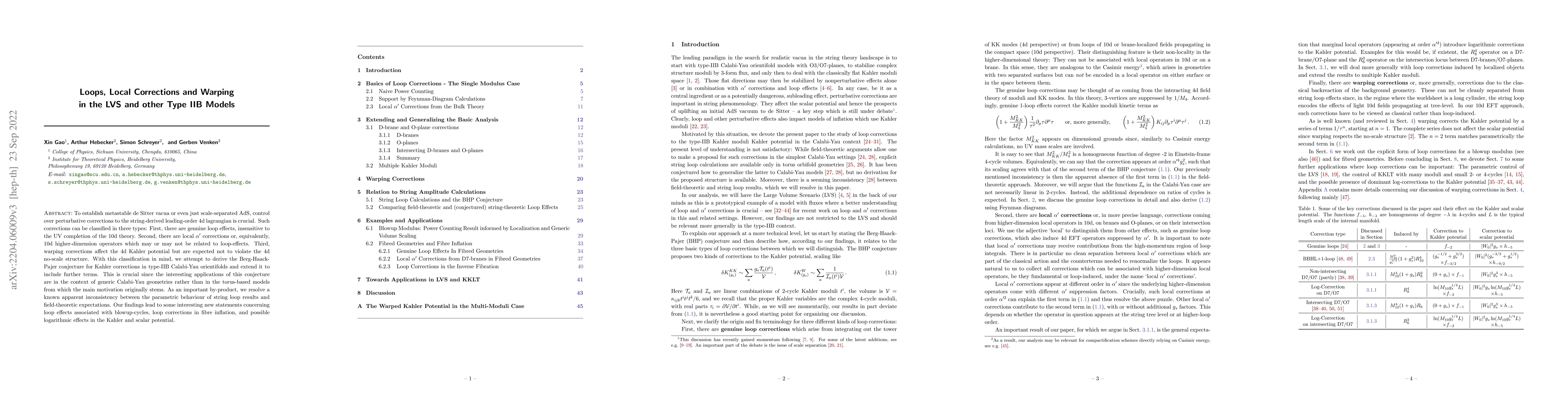 Thumbnail for Loops, Local Corrections and Warping in the LVS and other Type IIB
  Models