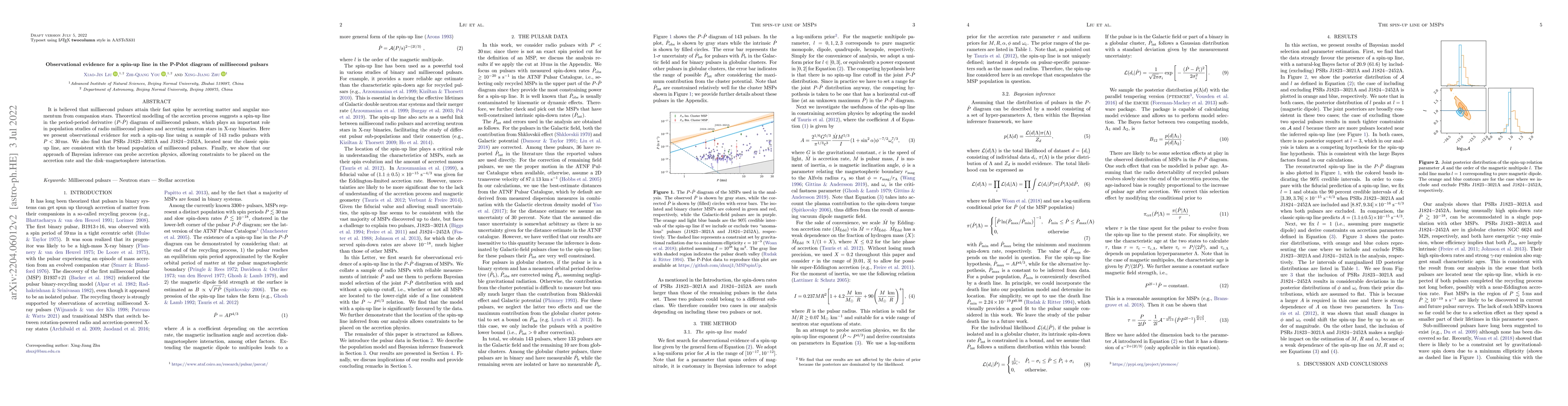 Thumbnail for Observational evidence for a spin-up line in the P-Pdot diagram of
  millisecond pulsars