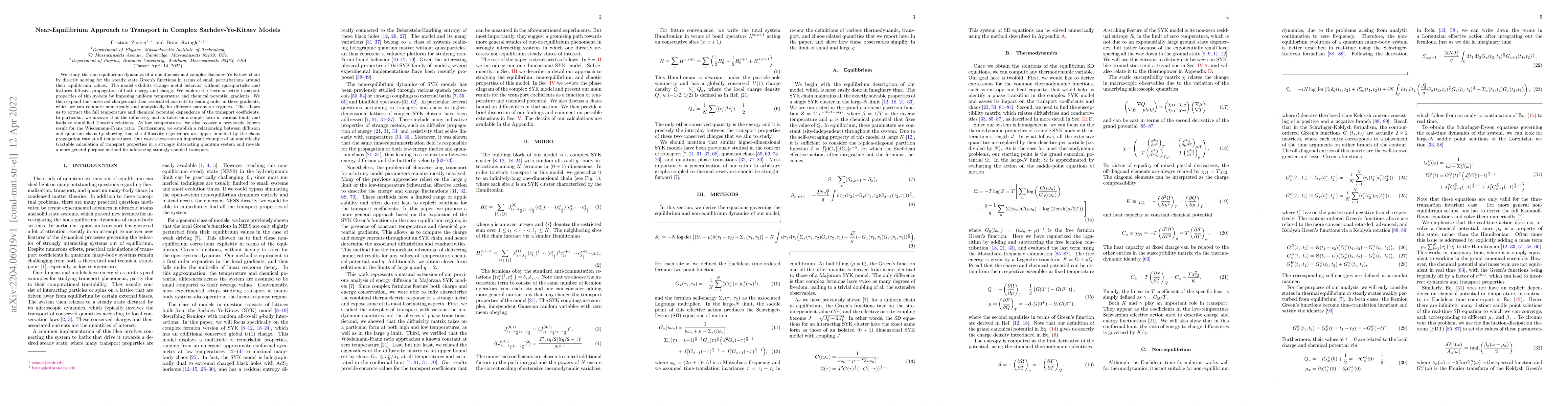 Thumbnail for Near-Equilibrium Approach to Transport in Complex Sachdev-Ye-Kitaev
  Models