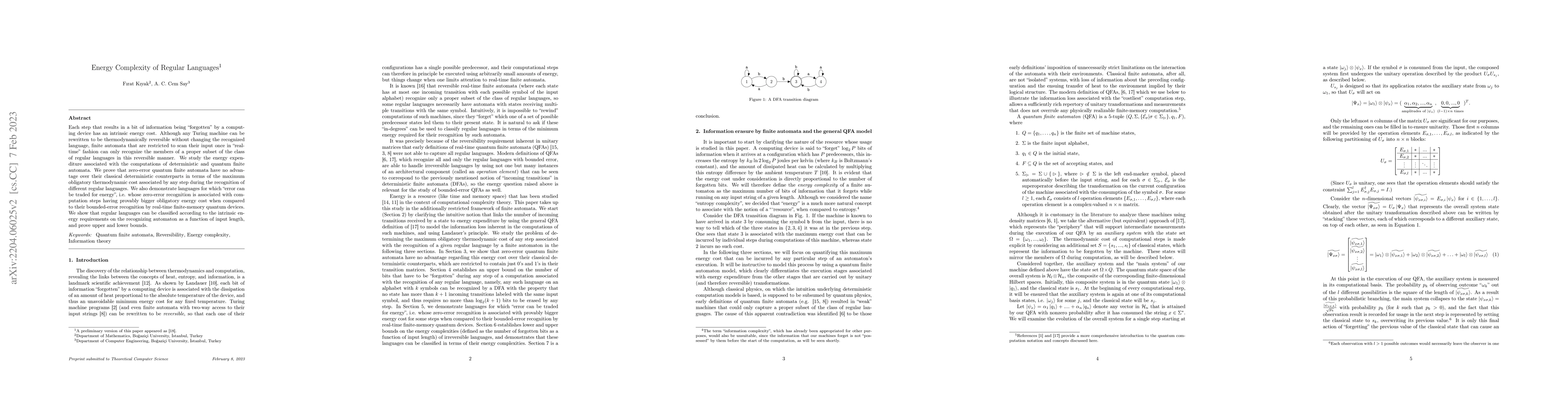 Thumbnail for Energy Complexity of Regular Languages