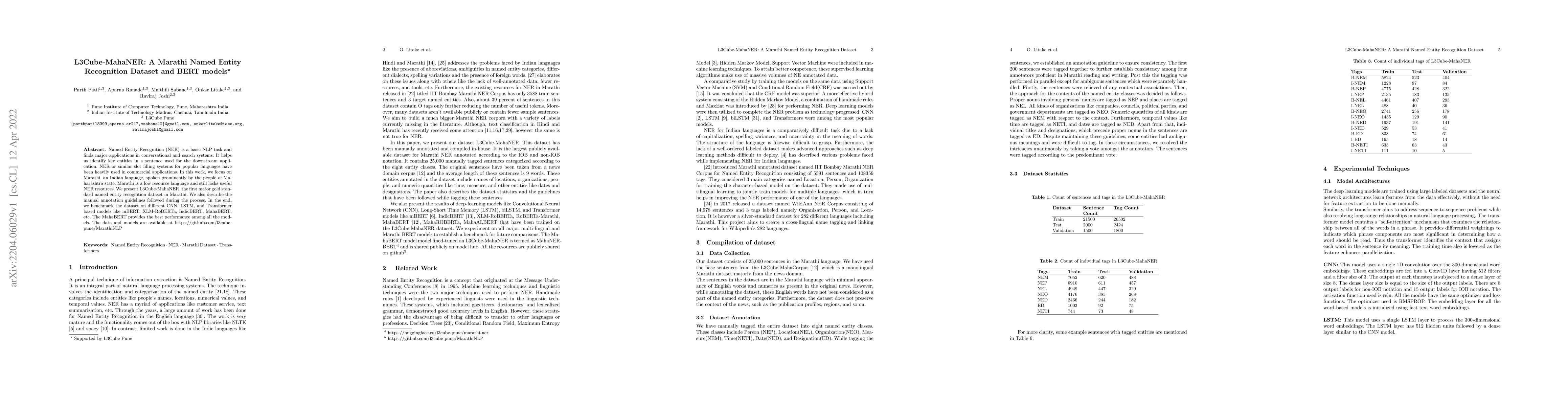 Thumbnail for L3Cube-MahaNER: A Marathi Named Entity Recognition Dataset and BERT
  models