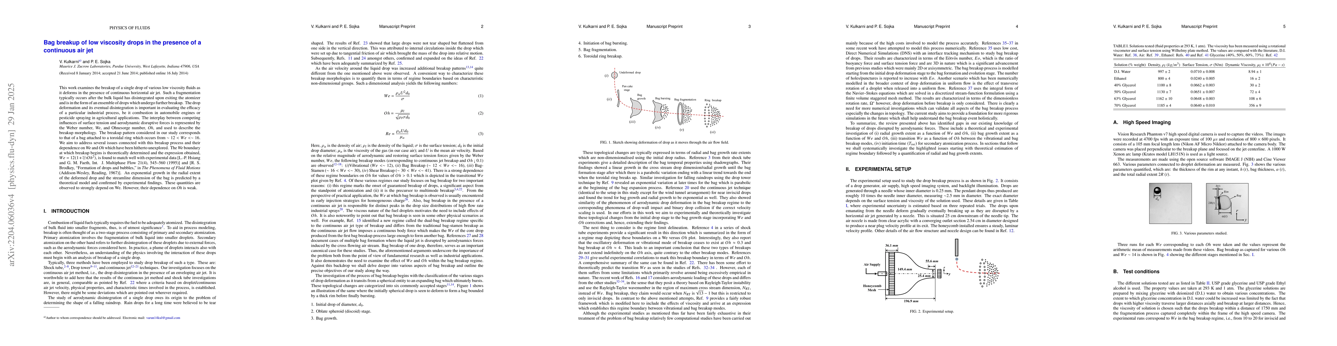 Thumbnail for Bag breakup of low viscosity drops in the presence of a continuous air
  jet