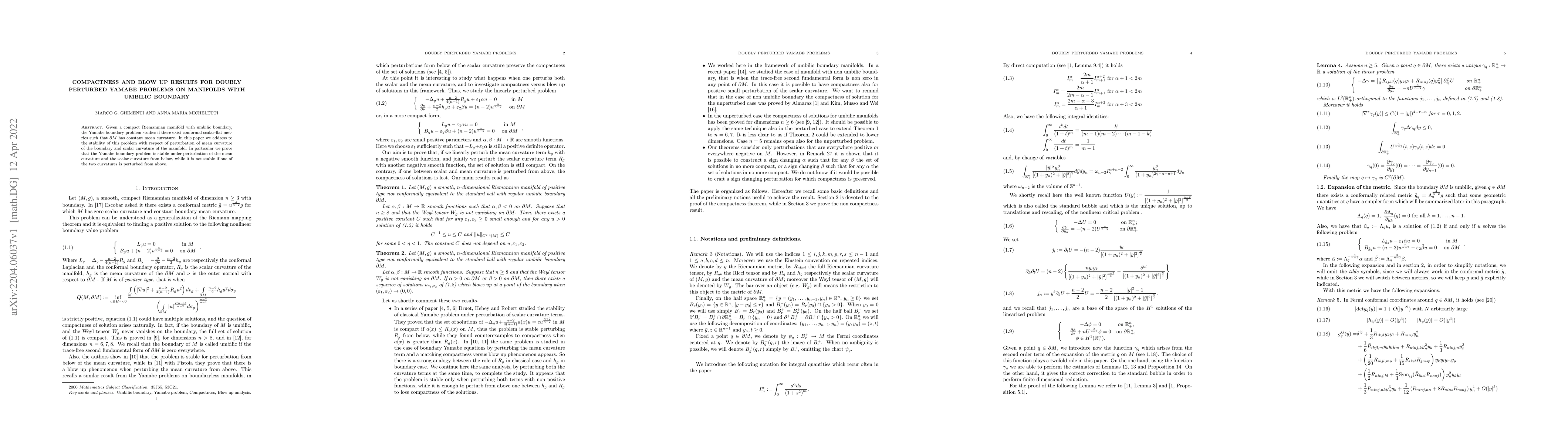 Thumbnail for Compactness and blow up results for doubly perturbed Yamabe problems on
  manifolds with umbilic boundary