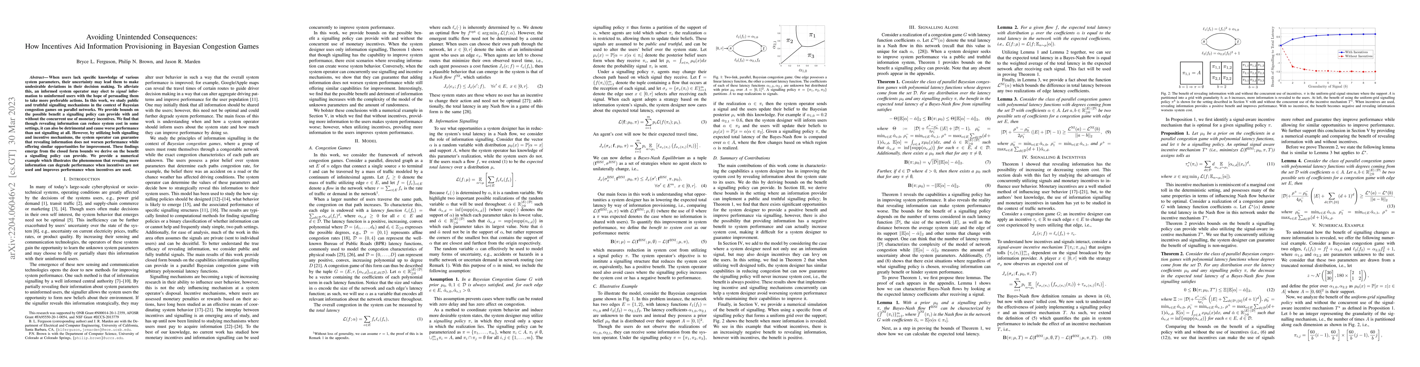 Thumbnail for Avoiding Unintended Consequences: How Incentives Aid Information
  Provisioning in Bayesian Congestion Games