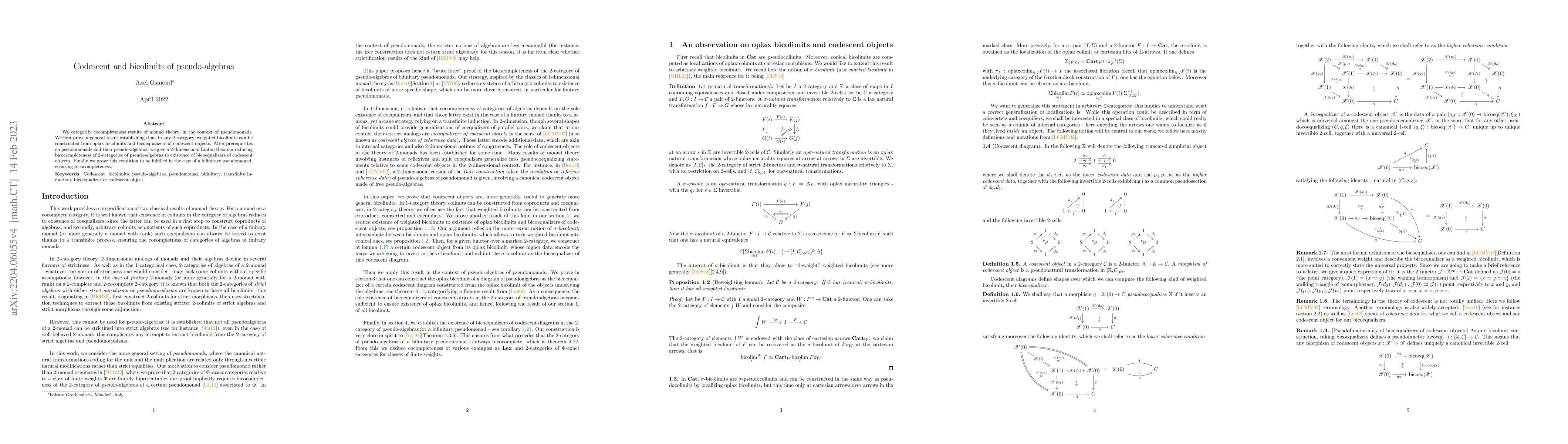 Thumbnail for Codescent and bicolimits of pseudo-algebras