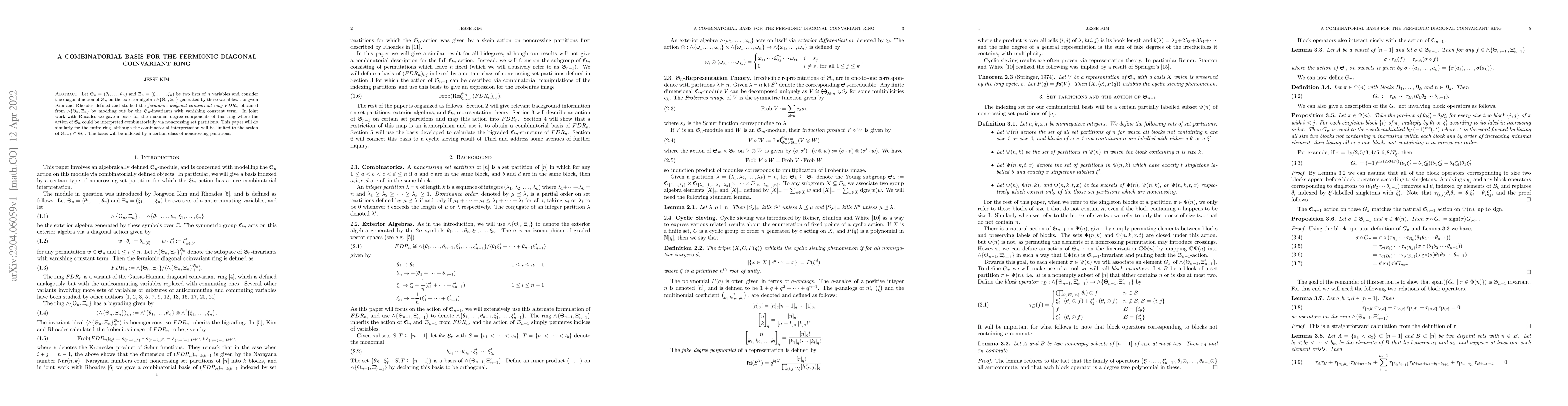 Thumbnail for A combinatorial model for the fermionic diagonal coinvariant ring
