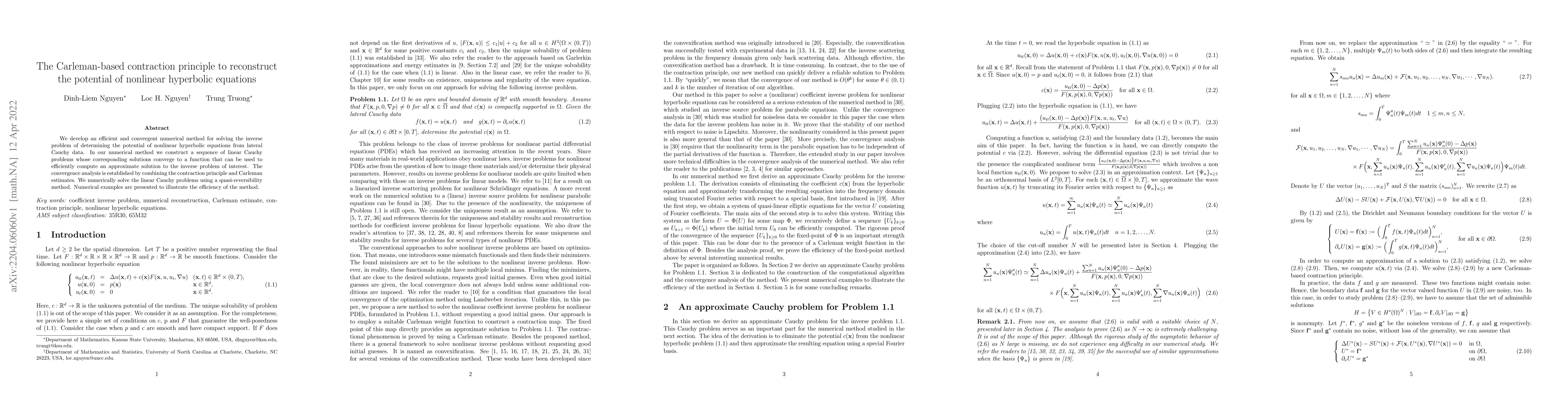 Thumbnail for The Carleman-based contraction principle to reconstruct the potential of
  nonlinear hyperbolic equations
