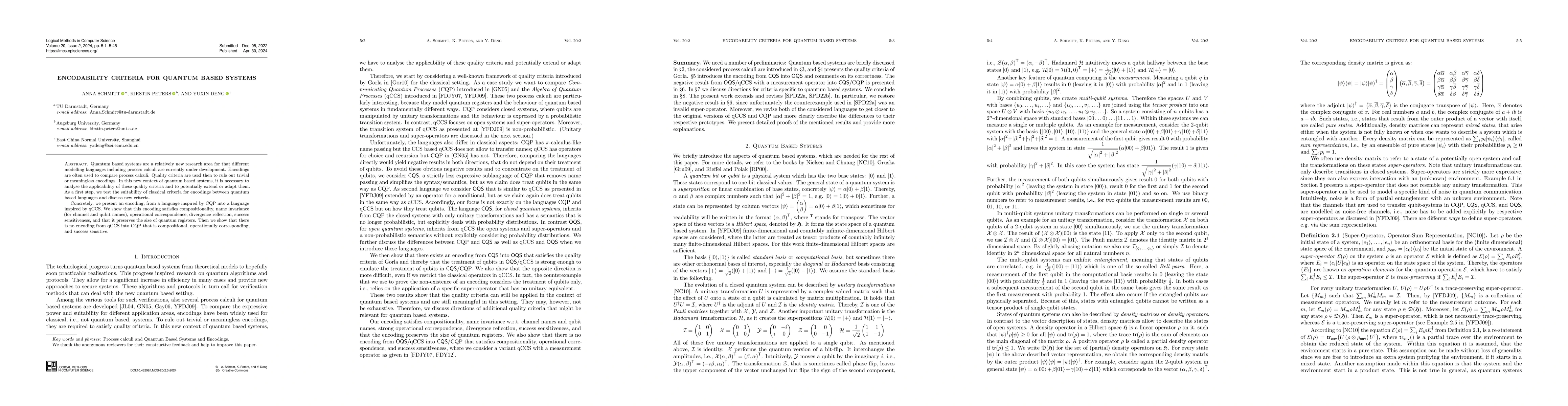 Thumbnail for Encodability Criteria for Quantum Based Systems